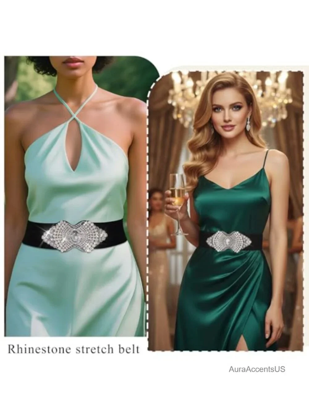 Stretch Rhinestone Flower Wide Waist Belt for Dresses